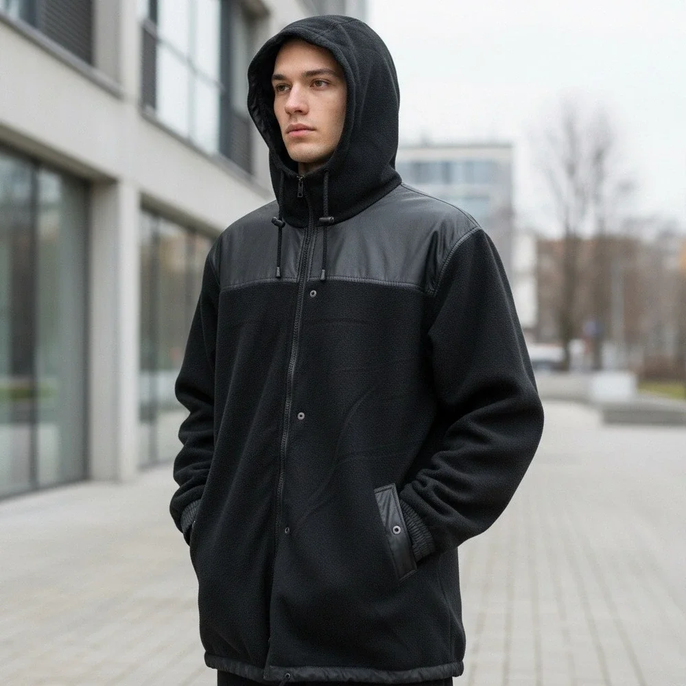 Vintage Illusion Black Reversible Waterproof Hooded Jacket Men's Size XL NEW‎